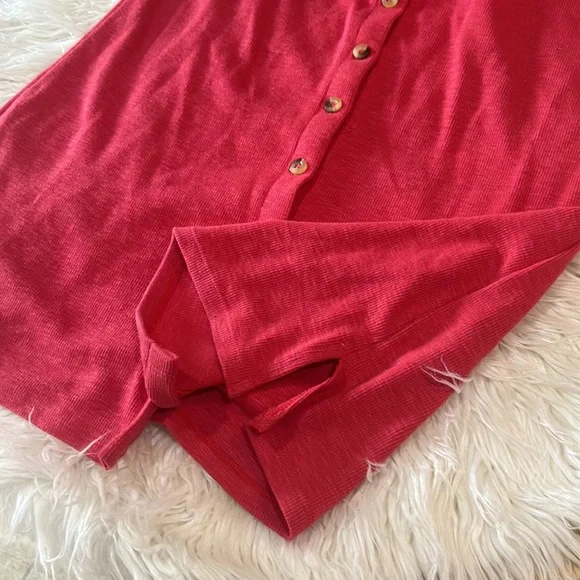 Free People beach ribbed pink button down dress - Picture 6 of 8